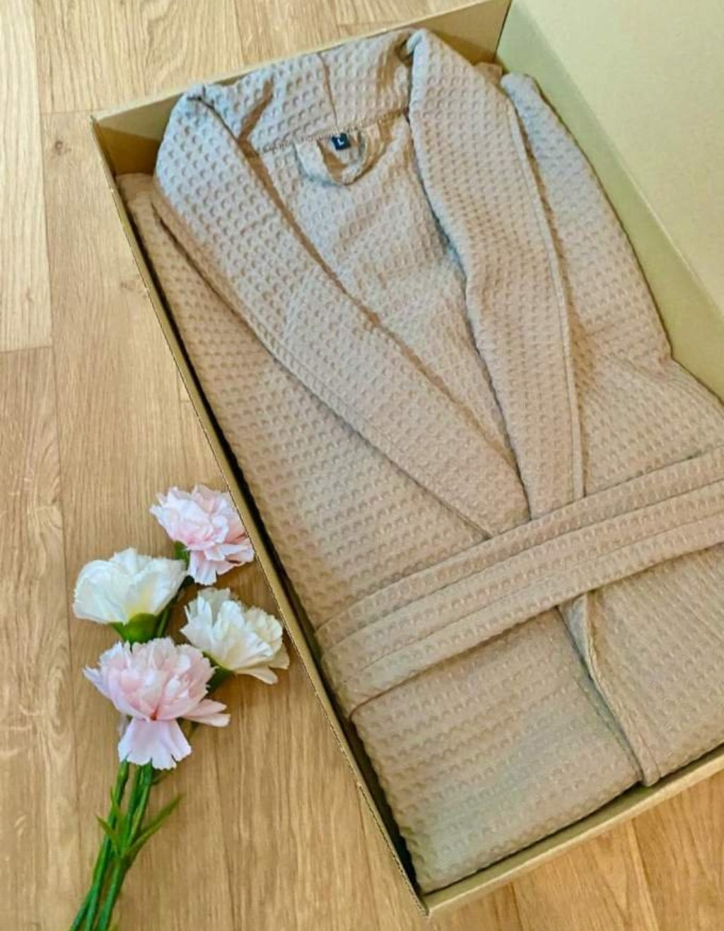 Peignoir nid d’abeille beige top