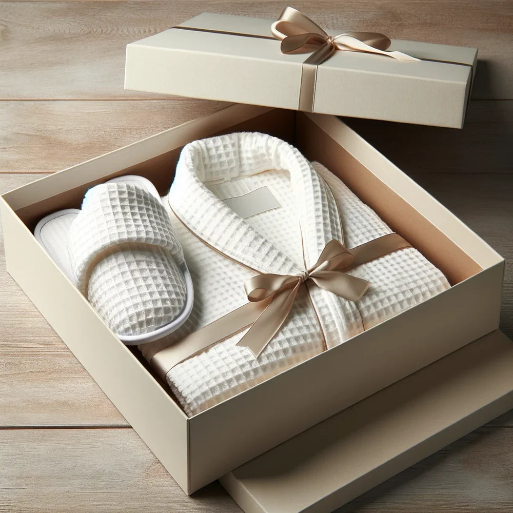 Pack peignoir nid d’abeille+ pantoufle